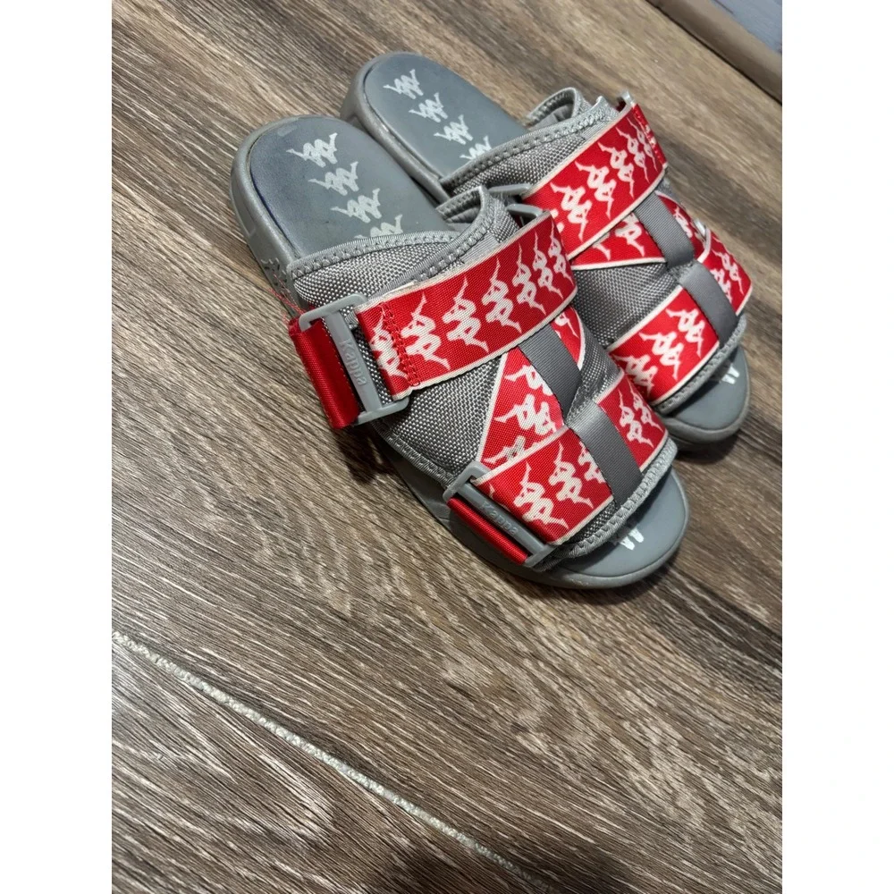 Kappa‎ Banda Mitel 1 Sandals Grey Red Logo Buckle Slide Sandals Mens 8.5